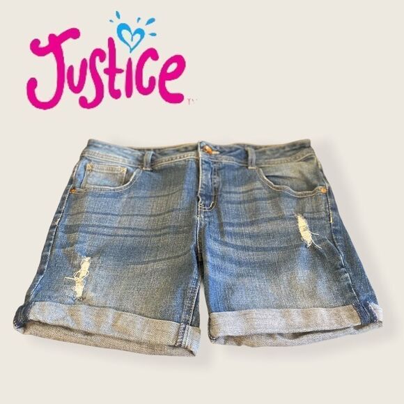 Justice Girl's Plus Denim Distressed Shorts 16.5 - Picture 1 of 4